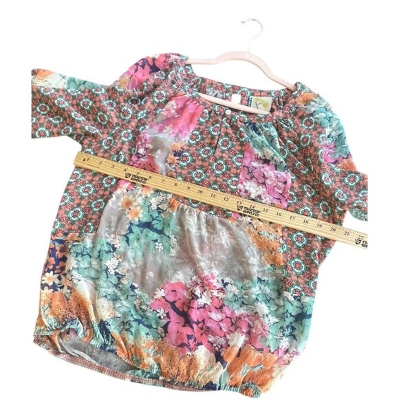 Women’s Anthropologie Fig & Flower Floral Patchwork Pastel Spring Blouse Size‎ M - Picture 9 of 10